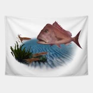 Pink Snapper chasing Squid Tapestry