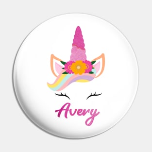 Name Avery unicorn Pin