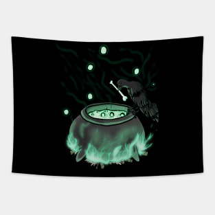 Cute Crow Making a Spooky Potion Tapestry