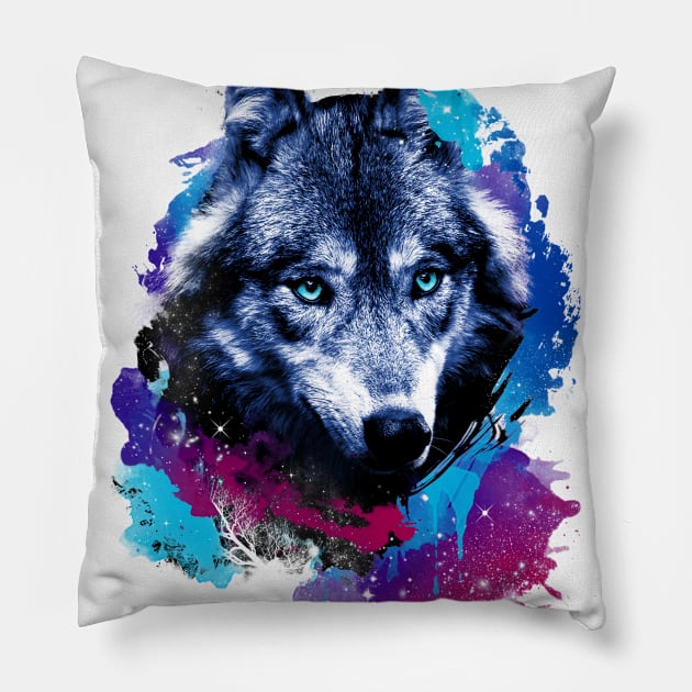 Galaxy Wolf Pillow by Pescapin