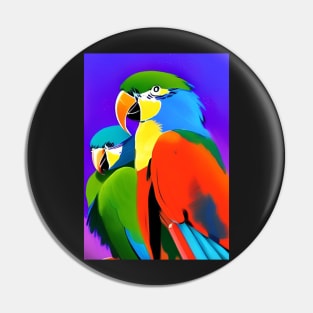 2 RICHLY COLORED PARROTS Pin