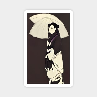 Geisha with big umbrella, black and brown graphic Magnet