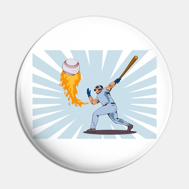 Baseball Player Batting With Ball in Flames Retro Pin by retrovectors