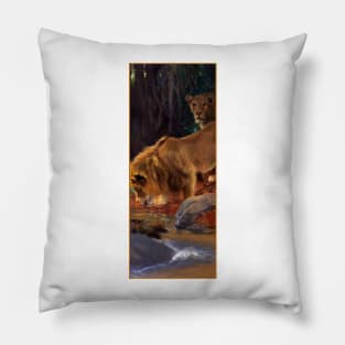 Lions at the Jungle Stream by Wilhelm Kuhnert Pillow