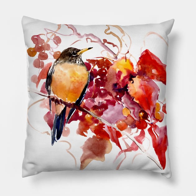 American Robin and Fall Pillow by surenart