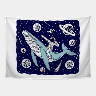 Funny Astronaut Riding a Whale // Funny Outer Space Tapestry