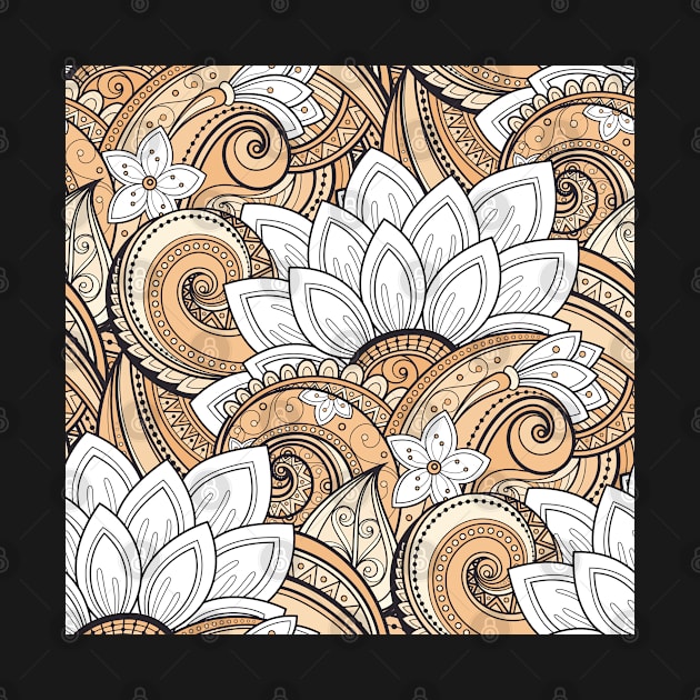 Monochromatic Paisley Print with Vintage Floral Motifs by lissantee