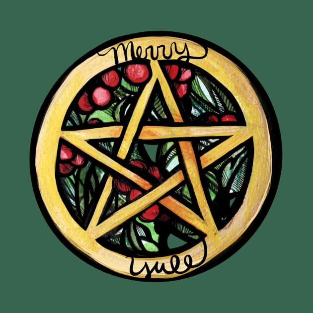 Merry Yule Pentacle Holly Berry by bubbsnugg