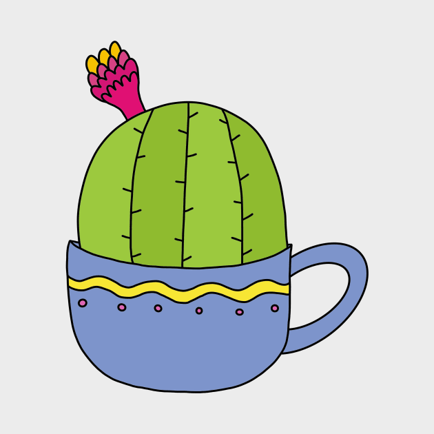 Cute Cactus Design #196: Mini Cactus With Flower In Cup by DreamCactus