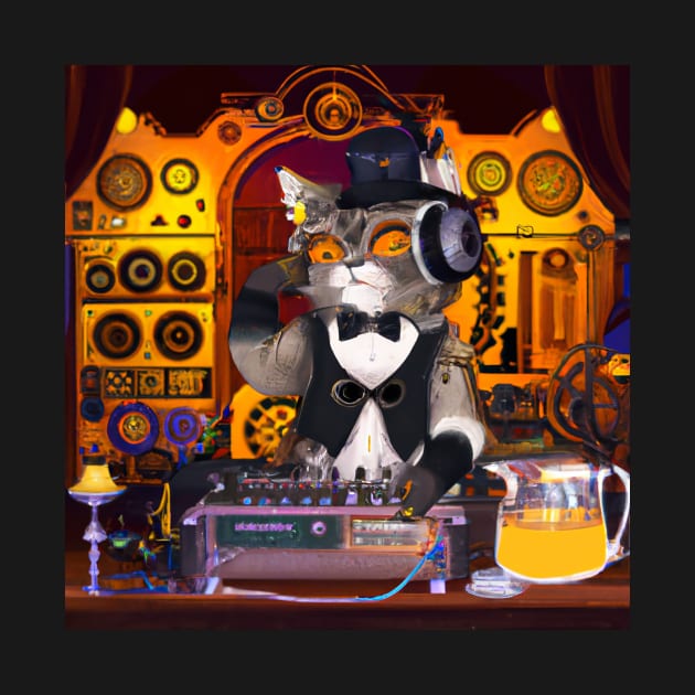 Steampunk DJ Cat #3 by Philly Tees