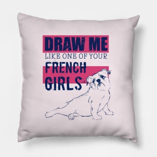 Draw Me Like One of Your French Girls Bulldog, Navy/Pink Pillow