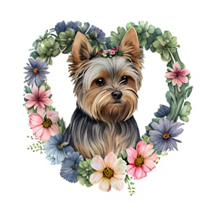 Yorkshire Terrier in Valentine Wreath T-Shirt