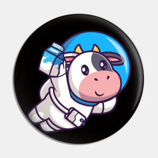 Meme cow astronaut flying with milk Pin