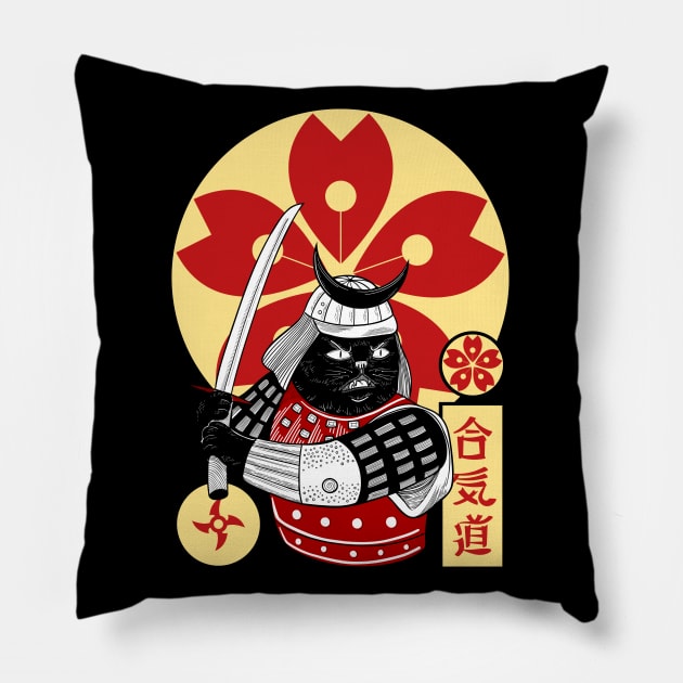 Samurai Cat Pillow by FullOnNostalgia