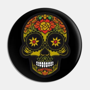 Vibrant Traditions: Sugar Skull Art - Traditional Green and Red Design Pin