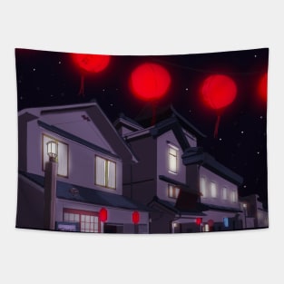 Lofi Japan Street at Night Tapestry