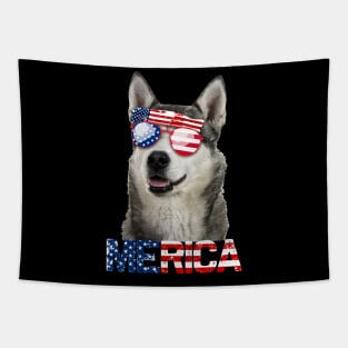Merica Siberian Husky Dog American Flag 4Th Of July Tapestry