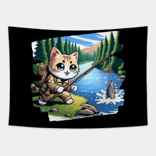 Feline Nature Lover Fishing Kitten Hiking Cute Cat Tapestry