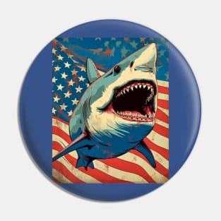 American Flag Patriotism and Freedom Great White Shark Pin