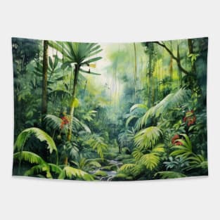 Rainforest Jungle Lush Greenery Watercolor Tapestry