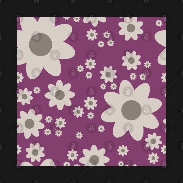 Retro style simple daisy flower in magenta purple, donkey brown and taupe by FrancesPoff