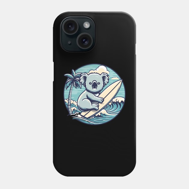 Koala with a surfboard on the beach, koala bear in summer vacation, kawaii koala lover design Phone Case by Nora Liak