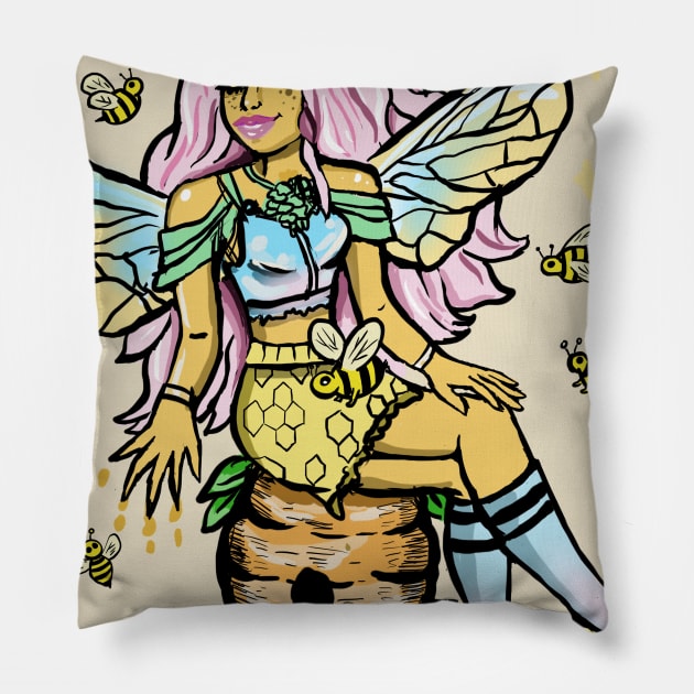 Queen Bee Honey Comb Kawaii Pastel Goth Pillow by LunaElizabeth