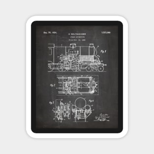 Steam Train Patent - Steam Locomotive Art - Black Chalkboard Magnet