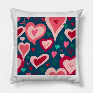 Red Pink Green Hearts with White Dots Pillow