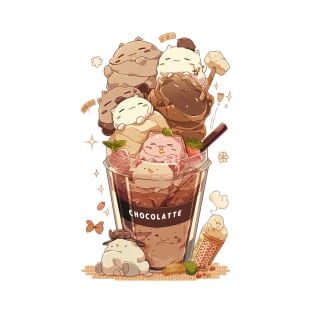 Foodiies Collection - Afternoon Chocolate Frappucchino Hazelnut Latte And Caramel Latte Get Together | Kawaii Aesthetic Anime Food Design | PROUD OTAKU T-Shirt