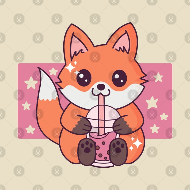 Baby Fox Drinking Boba Tea Cute Kawaii Fox Lover by Cuteness Klub