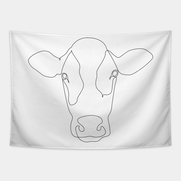 One Line Cow Tapestry by huebucket