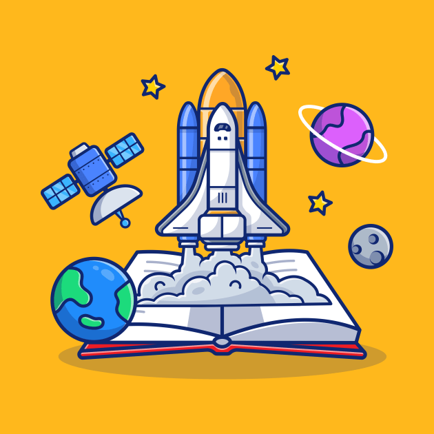 Space Shuttle With Book, Satellite And Planets by Catalyst Labs