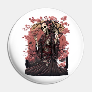 Skeletal Beauty A Lady in Kimono amidst Cherry Blossoms Pin