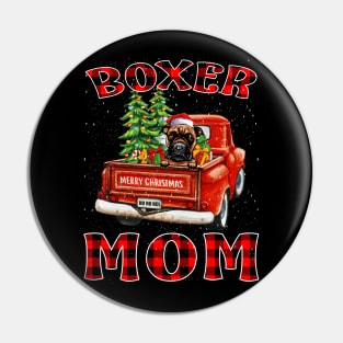 Christmas Boxer Mom Santa Hat Truck Tree Plaid Dog Mom Christmas Pin