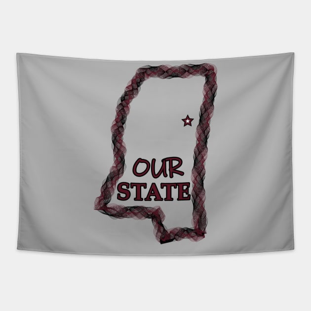 Our State MS Wreath - Maroon & Black Tapestry by ObscureDesigns