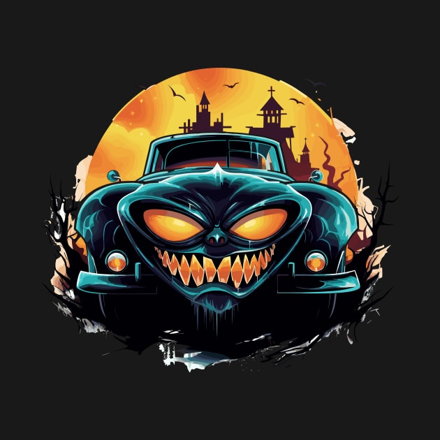 Possessed Classic Car in Halloween Landscape by InkInspire