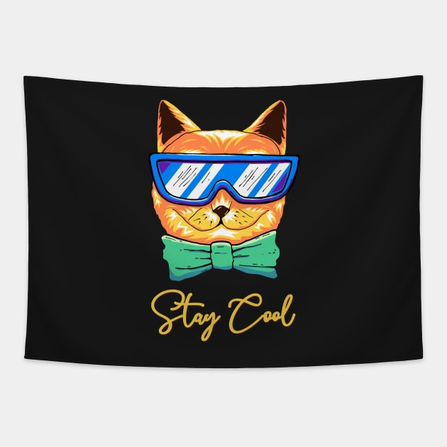 cat stay cool Tapestry by timegraf