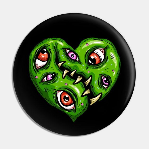 Zombie Heart Eyeball Jack Green Valentines Day Pin by Squeeb Creative