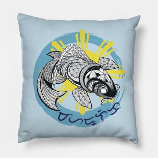 Tribal line Art Koi fish / Baybayin word Maharlika (Majestic / Noble) Pillow