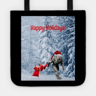 Happy Holidays Sasquatch & Santa Tote