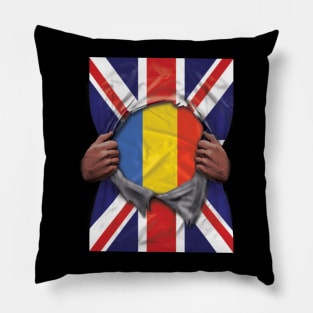 Romania Flag Great Britain Flag Ripped - Gift for Romanian From Romania Pillow