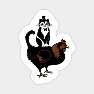 Tuxedo Cat on a Chicken Magnet