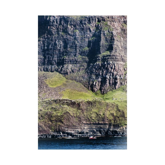 Fishing boat under high cliffs at Neist Point, Isle of Skye, Scotland by richflintphoto