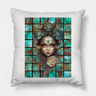 Copper Patina Boho Gothic Girl 4 Pillow