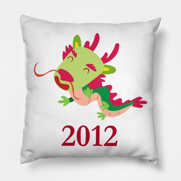 Chinese Zodiac Sign Dragon | Red green Chinese dragon | Cute Baby Dragon | 2012 Pillow by Entrai