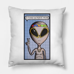 Hippie Alien Come in Peace Funny Pillow