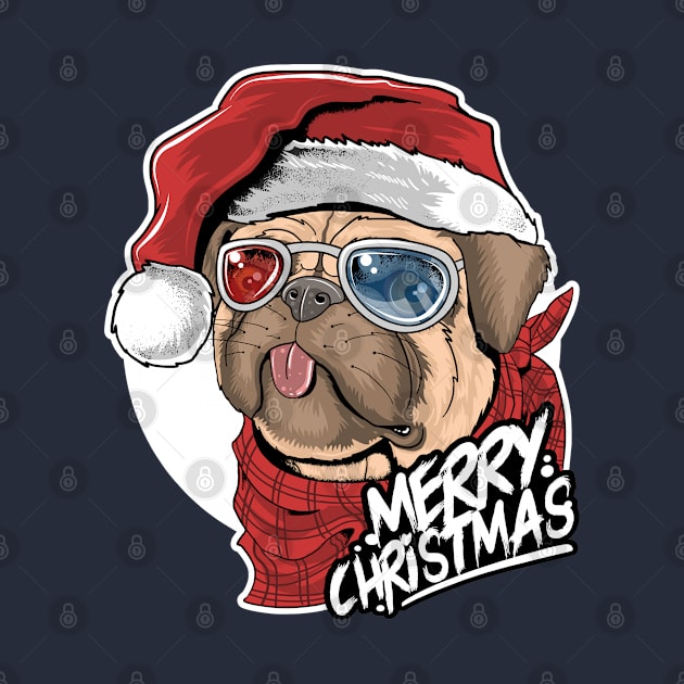 Pug dog with santa claus hat, merry christmas by stark.shop