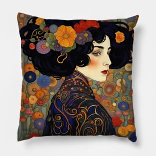 Art Nouveau Beauty IV Beautiful woman with flowers in her hair Pillow