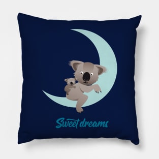 Sweet dreams - Koalas on the moon with typography Pillow